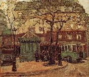 Grant Wood Greenish Bus in Street of Paris china oil painting reproduction
